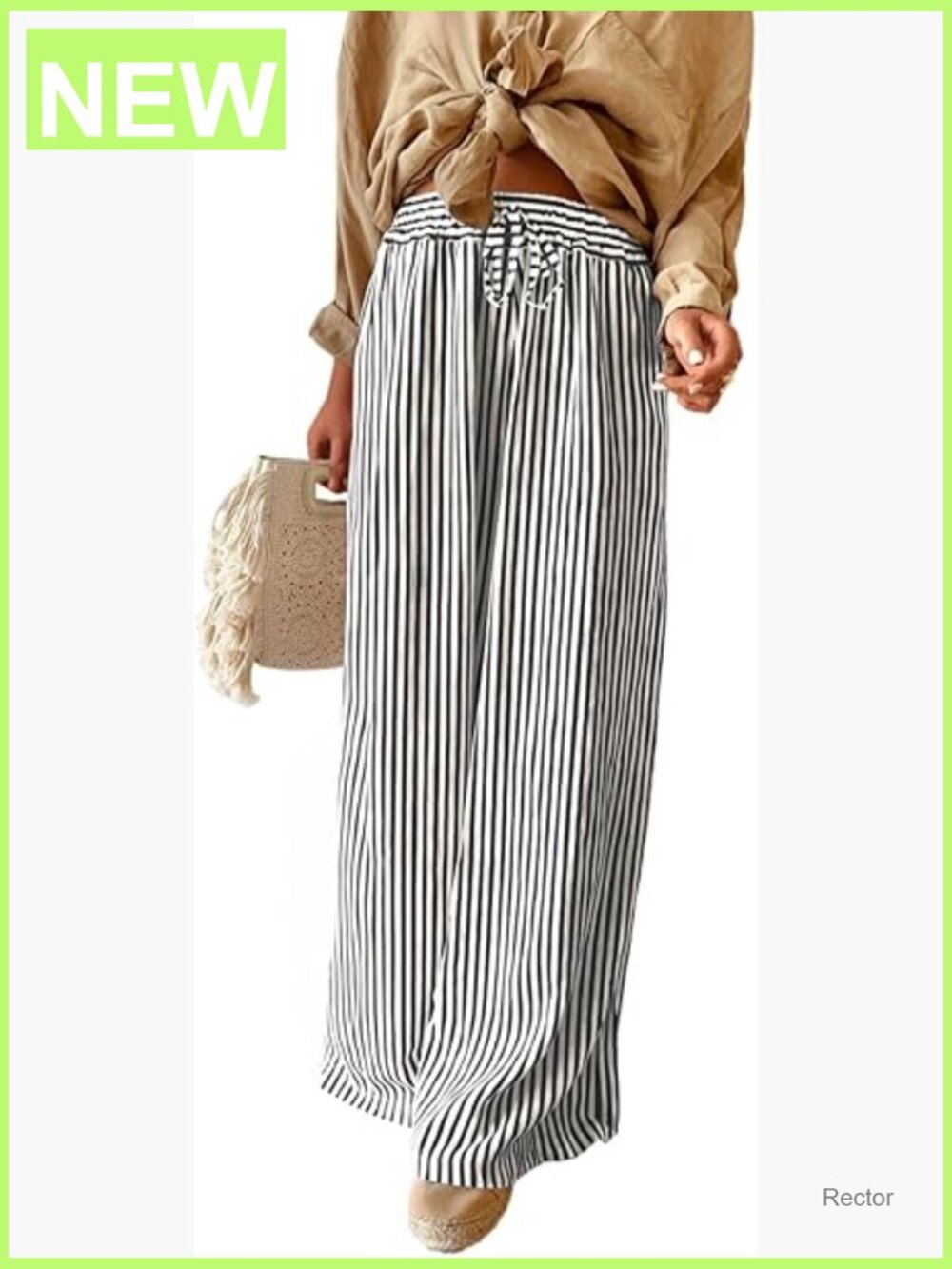 Striped Wide Leg Pants with Pockets Elastic Waist S-XXL
